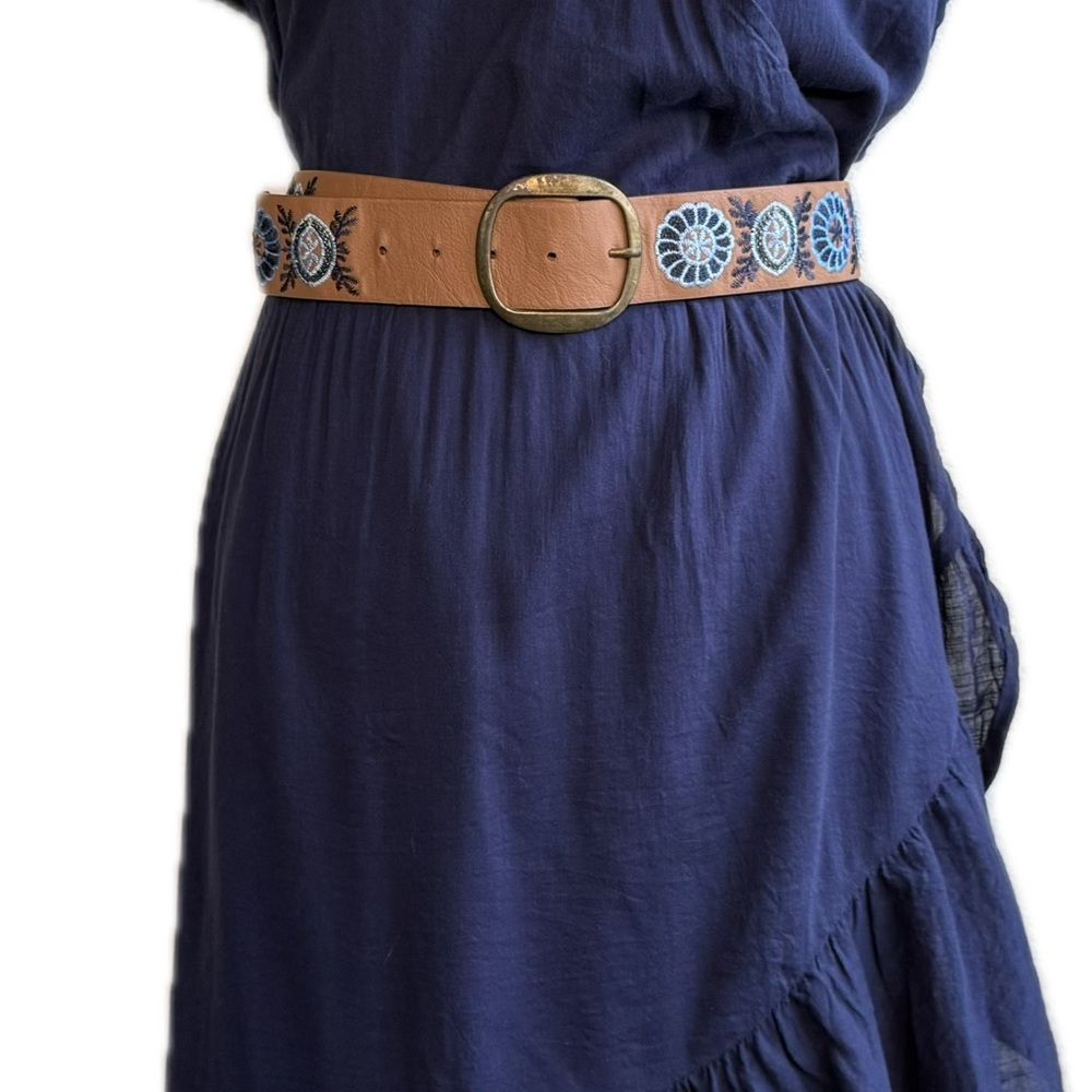 Old Navy Blue Wrap Dress XXL Navy Faux wrap top Hi Lo Ruffle Midi Lined.